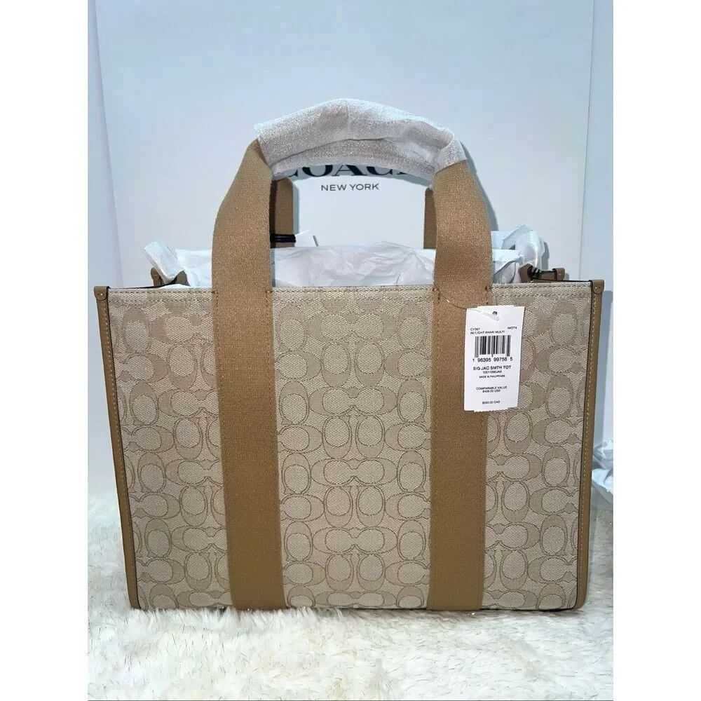 🔥🎁NWT! Coach Smith Tote Bag in Sig Jacquard Canvas Khaki Multi CY367 Msrp:$428